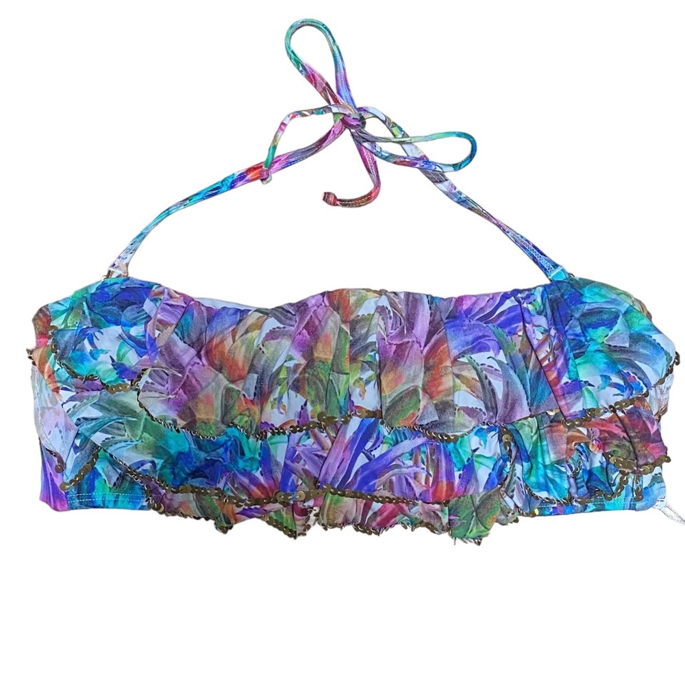 Pilyq Lanai Embroidered Ruffle Bandeau Bikini Top New With Tags